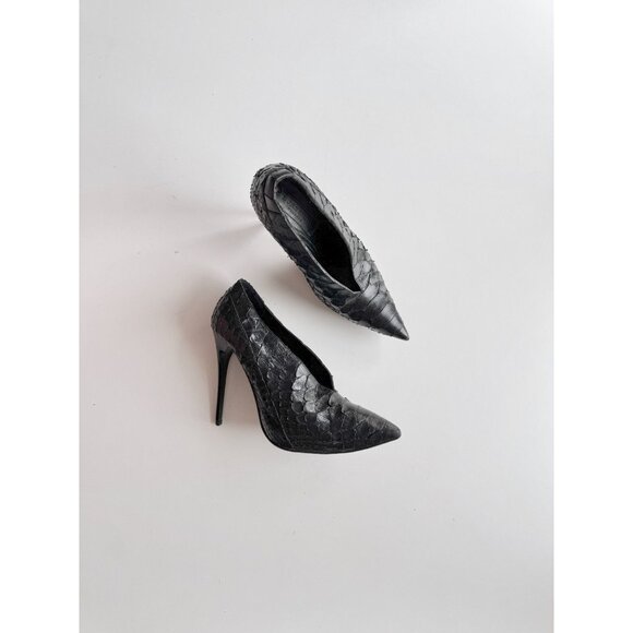 BURBERRY PRORSUM Black Snakeskin Leather High Heel Booties Ankle Boots, Size 37 - Picture 1 of 15